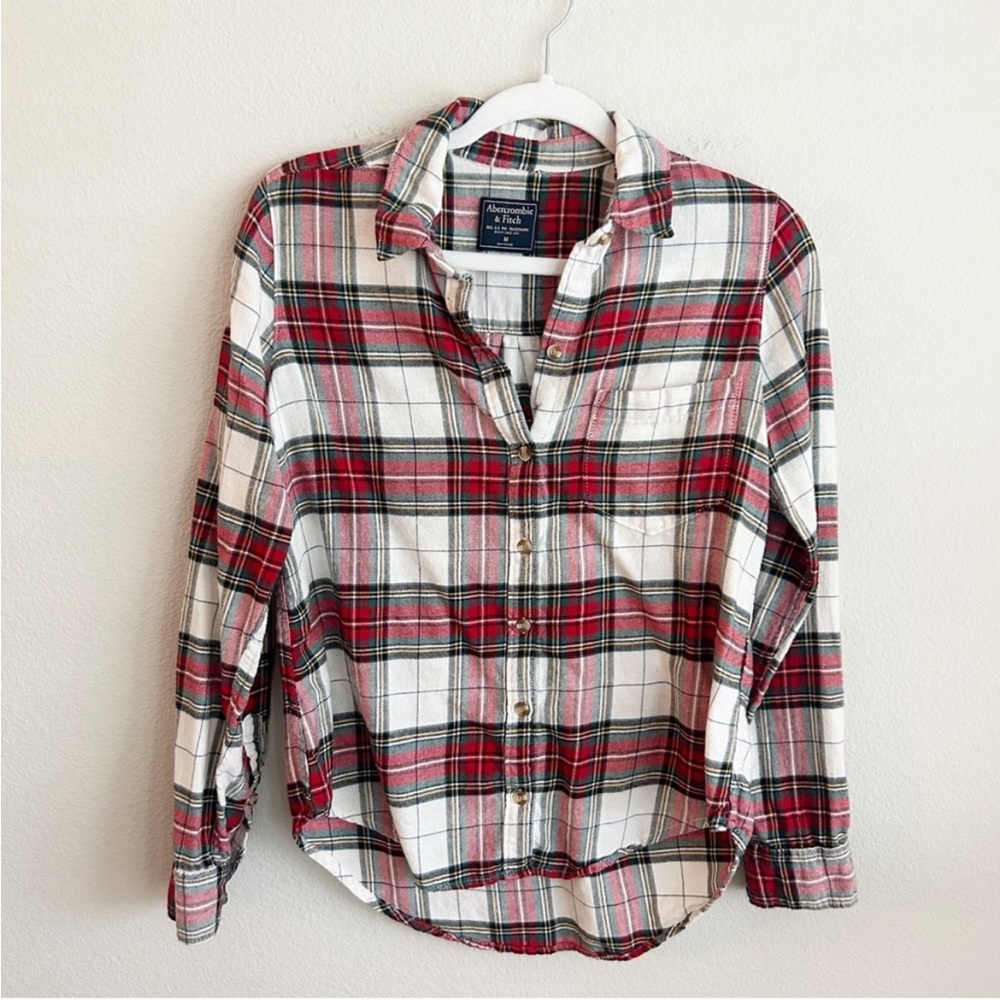 Abercrombie plaid Christmas lightweight button up XS